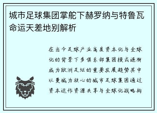 城市足球集团掌舵下赫罗纳与特鲁瓦命运天差地别解析
